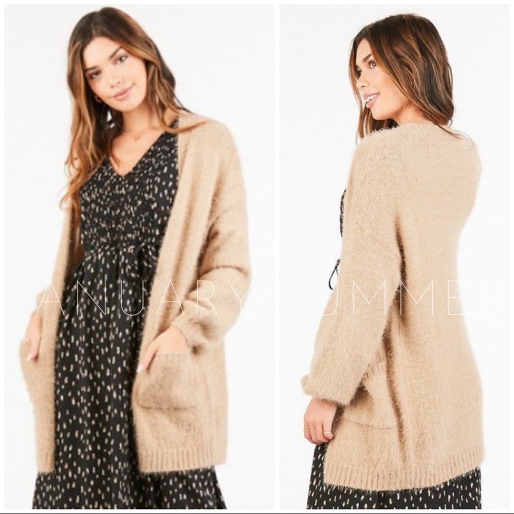 ❄️MOCHA FUR COTTON BLEND CARDIGAN - Picture 3 of 7
